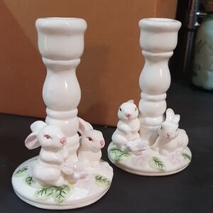 White and Green Floral Accent Candle Holders